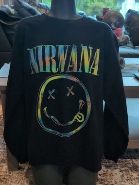 NIRVANA Black Tie-Dye Logo Crewneck Sweatshirt